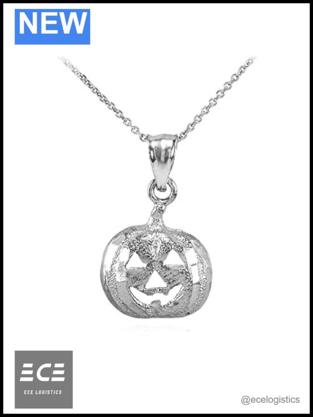 925 Sterling Silver Jack O'Lantern Charm Halloween Pumpkin Pendant Necklace